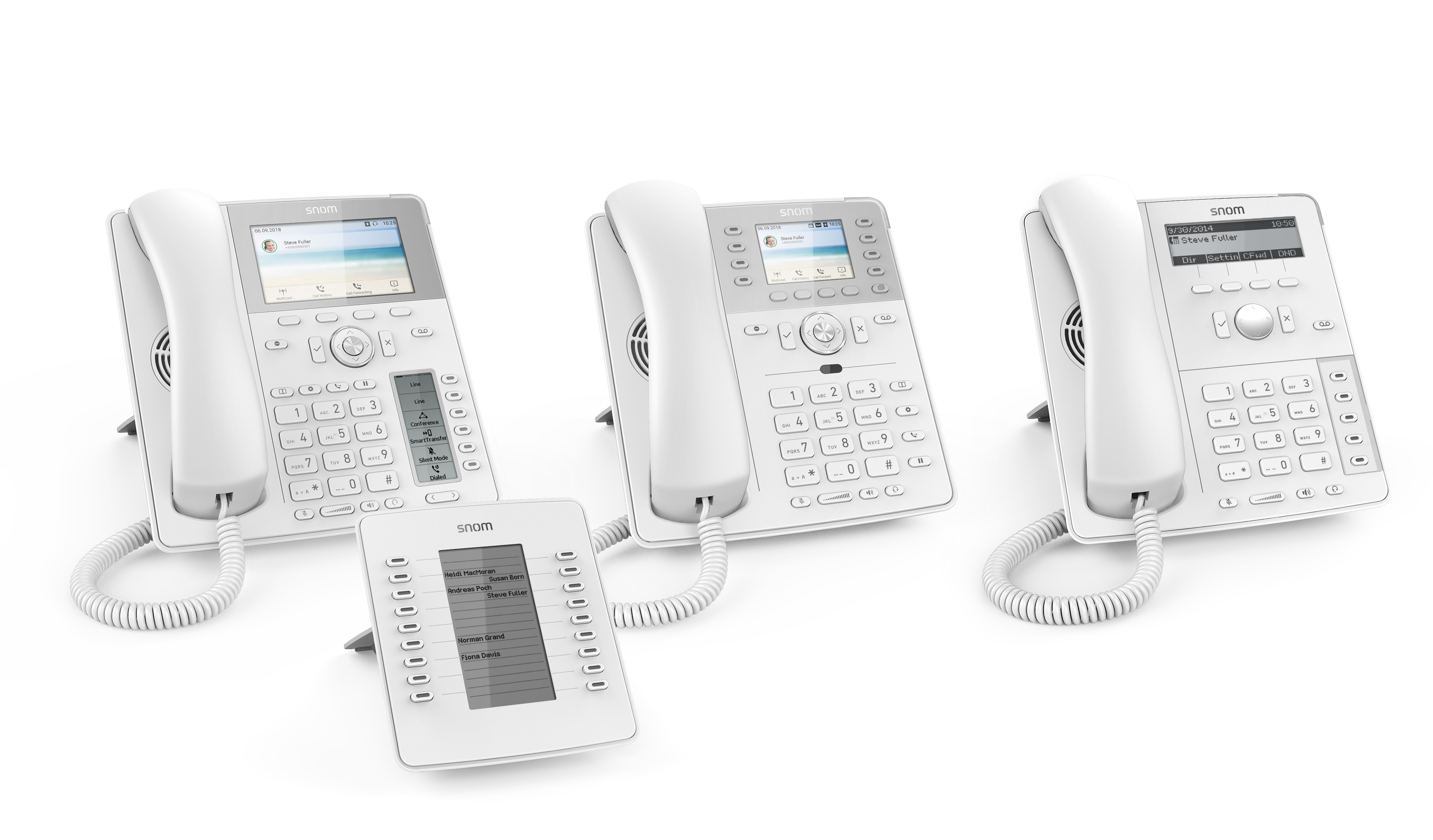 Серия  IP-телефонов Snom в новом исполнении:  белые IP-телефоны Snom D785, Snom D735, Snom D715 и белый модуль расширения Snom D7